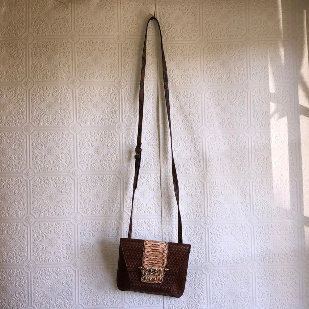Rachel Roy Woven Faux Snakeskin Studded Crossbody